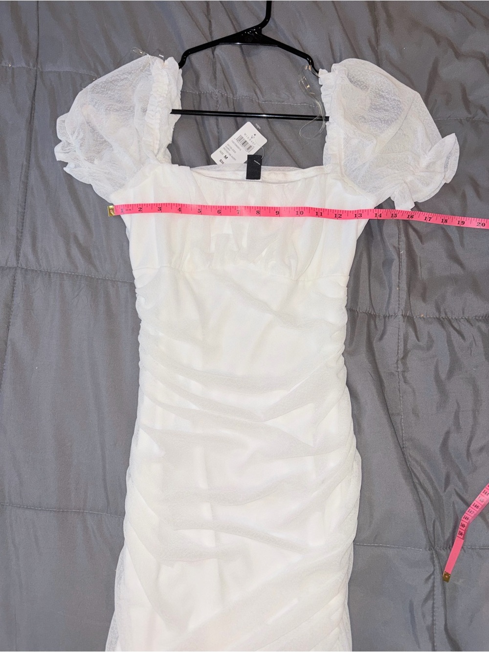NWT Windsor Ivory Mesh Ruched Bodycon Mini Dress Puff Sleeves Size M - Picture 7 of 8